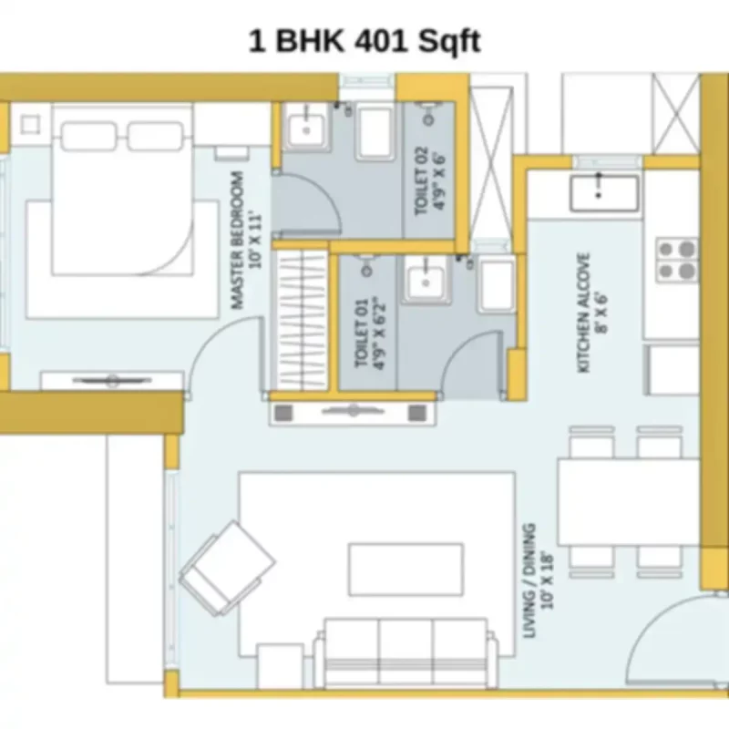 ashford 1 bhk unit plan