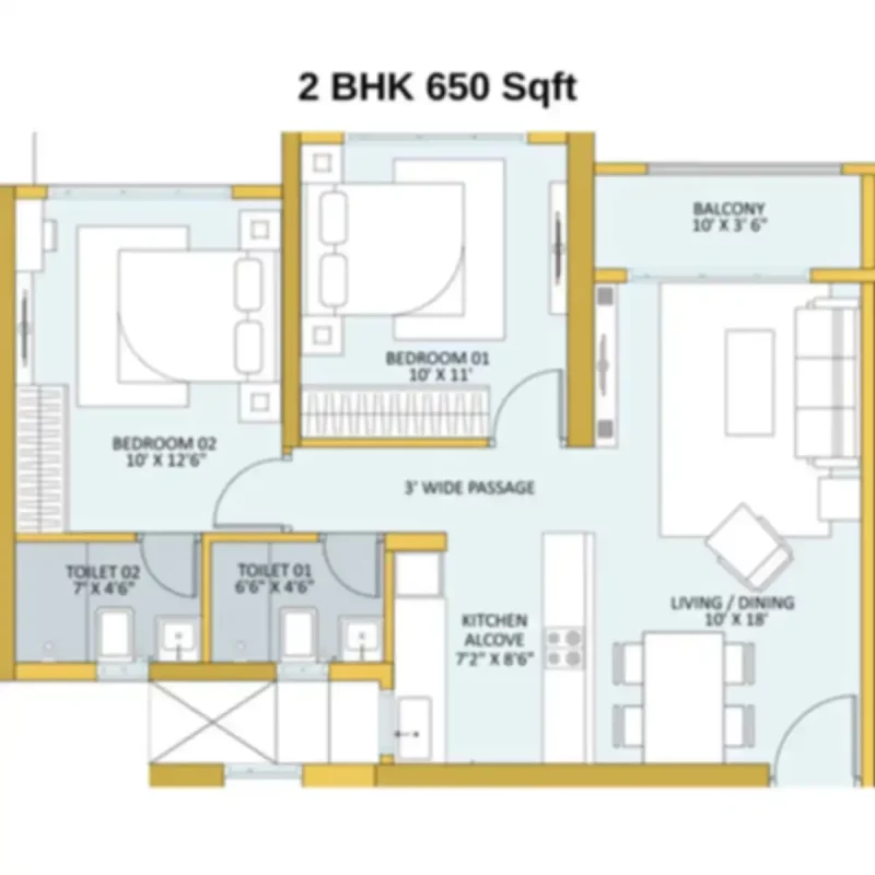 ashford 2 bhk unit plan